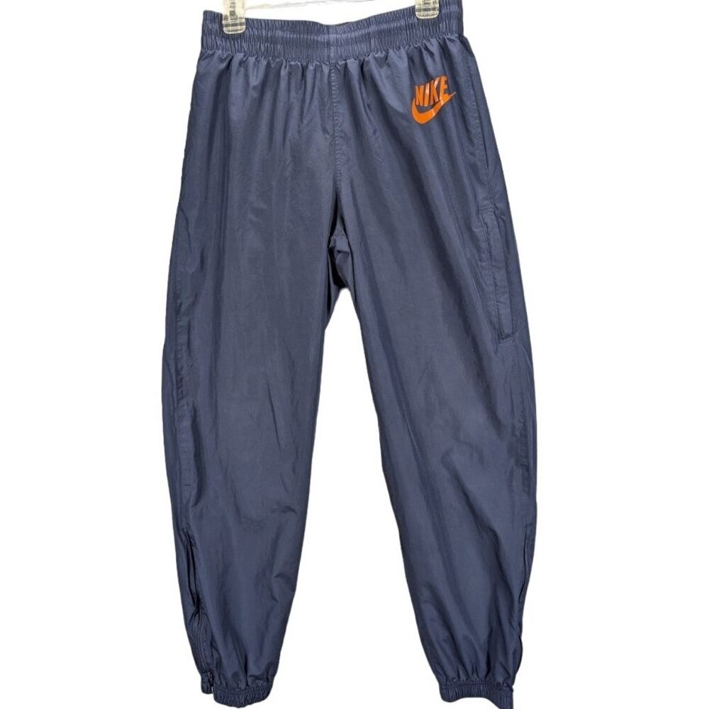 Nike Track Pants Mens Medium Windbreaker Navy Blue Orange Logo Ankle Zip Y2K